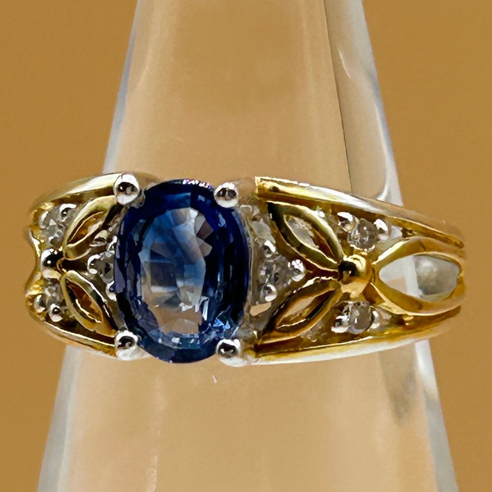 Michael Valitutti Blue Sapphire Diamond 925 Sterling Silver 18K Gold Ring Size 6 - Picture 2 of 9